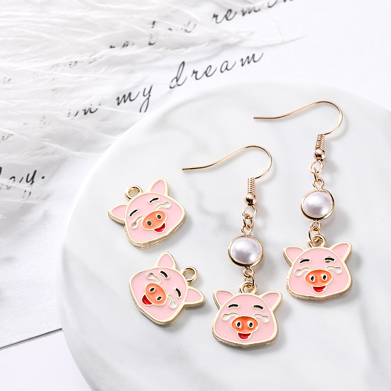 100PCSlot Enamel Pig Charms PendantFarm charmsPig Family Pink Necklace findings Diy Jewelry Accessories