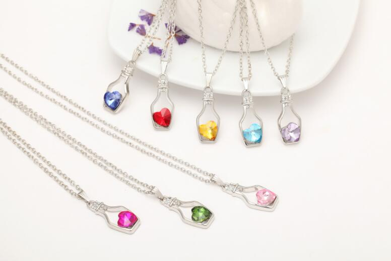 Wishing Bottle Jewelry Heart Pendant Necklaces Fashion Crystal Sparkle Stone Sautoir for girls Sale GD8