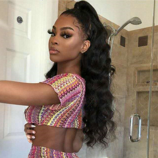 100% Real Remy Human Hair Ponytail Extension 1B natural color Indian Virgin Unprocessed Clip in Ponytail Body wave Extensions 140g
