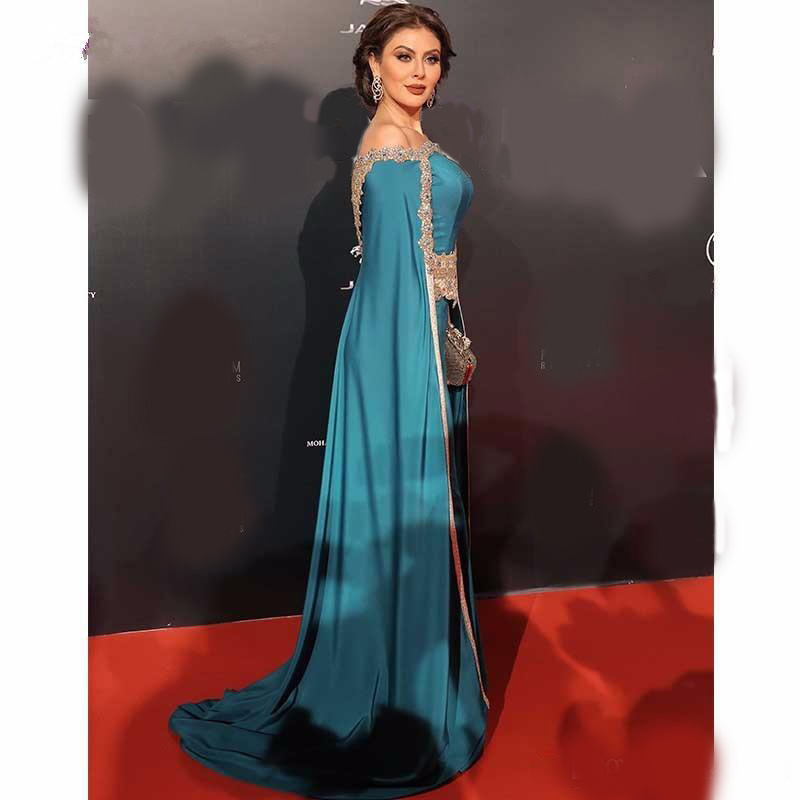 Sexy Off Shoulder Sheath Evening Dresses Long with Cloak Gold Crystal Beads New Arrival African Formal Prom Dresses Kaftan Celebrity Gowns