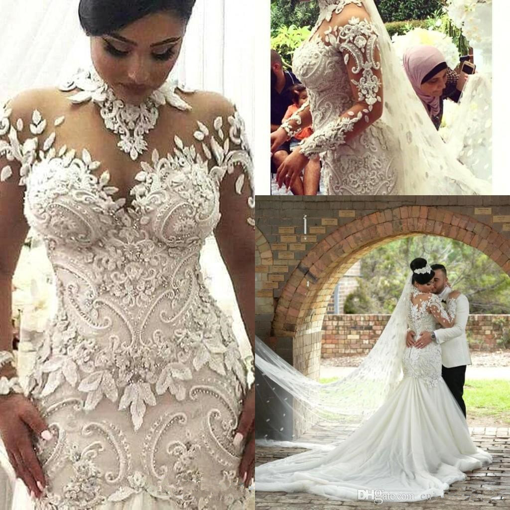 2020 New Luxury Sheer Long Sleeves Wedding Dresses Illusion Nigeria High Neck Appliqued Beaded Dubai Arabic Castle Mermaid Wedding Gowns 200, Khaki
2020 New Luxury Sheer Long Sleeves Wedding Dresses Illusion Nigeria High Neck Appliqued Beaded Dubai Arabic Castle Mermaid Wedding Gowns 200, Khaki