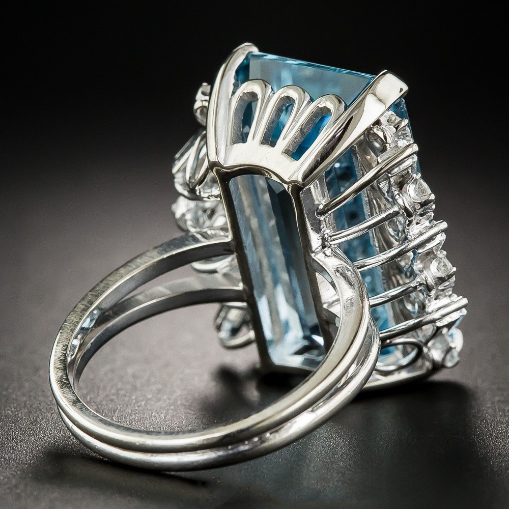 Size 6-10 Vintage Fashion Jewelry 925 Sterling Silver Large Emerald Cut Aquamarine CZ Crystal Party Eternity Women Wedding Band Finger Ring