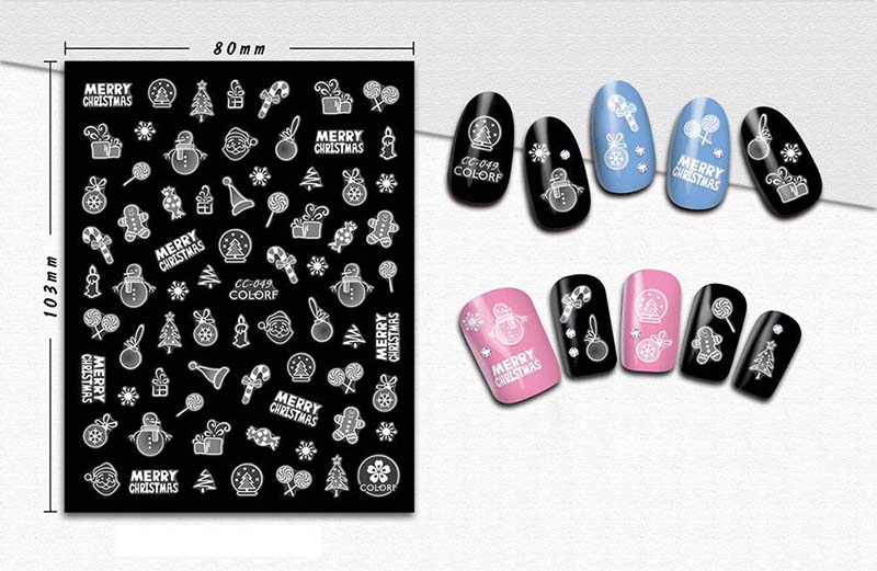 DIY Nails Art Cute Flower Star 3D Nail Decals Stickers Stars White Christmas Style Xmas Tree Santa Gift Finger Beauty Wraps