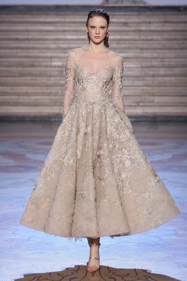 Tony Ward Evening Dresses Jewel Neck Long Sleeves Tulle Appliqued A Line Prom Dresses Custom Made Ankle Length Formal Party Dress