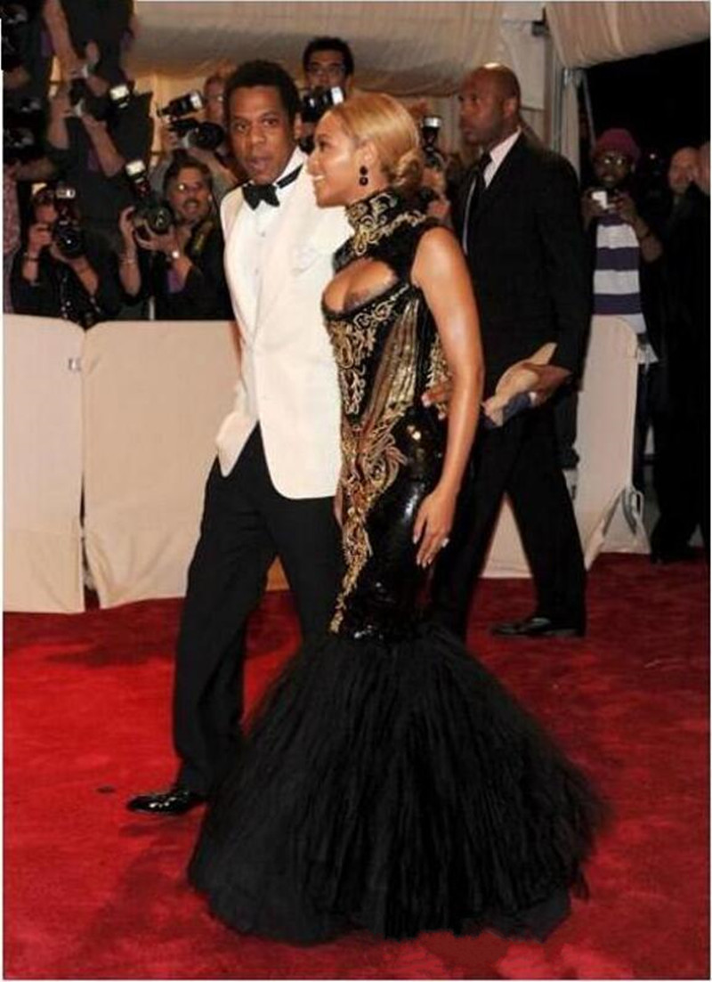 2019 New Fashion Hot Custom made Sexy Black And Gold Beyonce Mermaid Embroidery Beaded Celebrity Dresses Evening Gowns Prom Dress