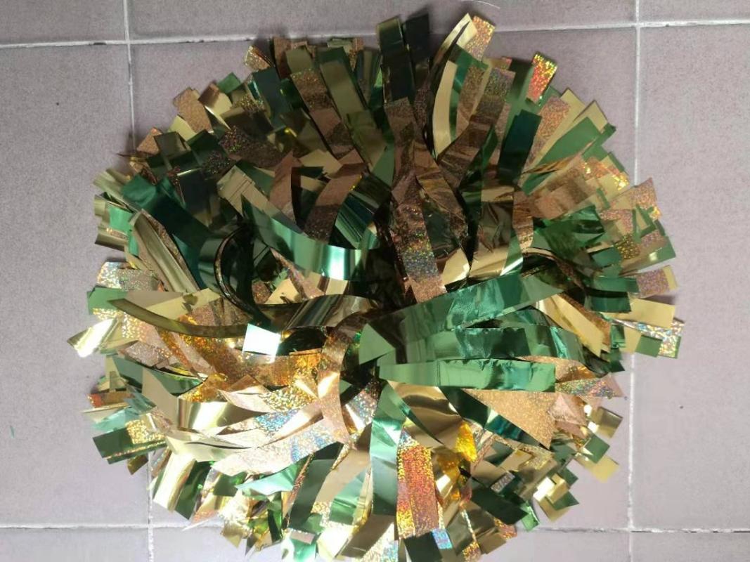 Cheerleader Pom poms 3/4"x 6" Metallic gold holographic gold with metallic Green 3colors mixed Professional handle poms
Cheerleader Pom poms 3/4"x 6" Metallic gold holographic gold with metallic Green 3colors mixed Professional handle poms