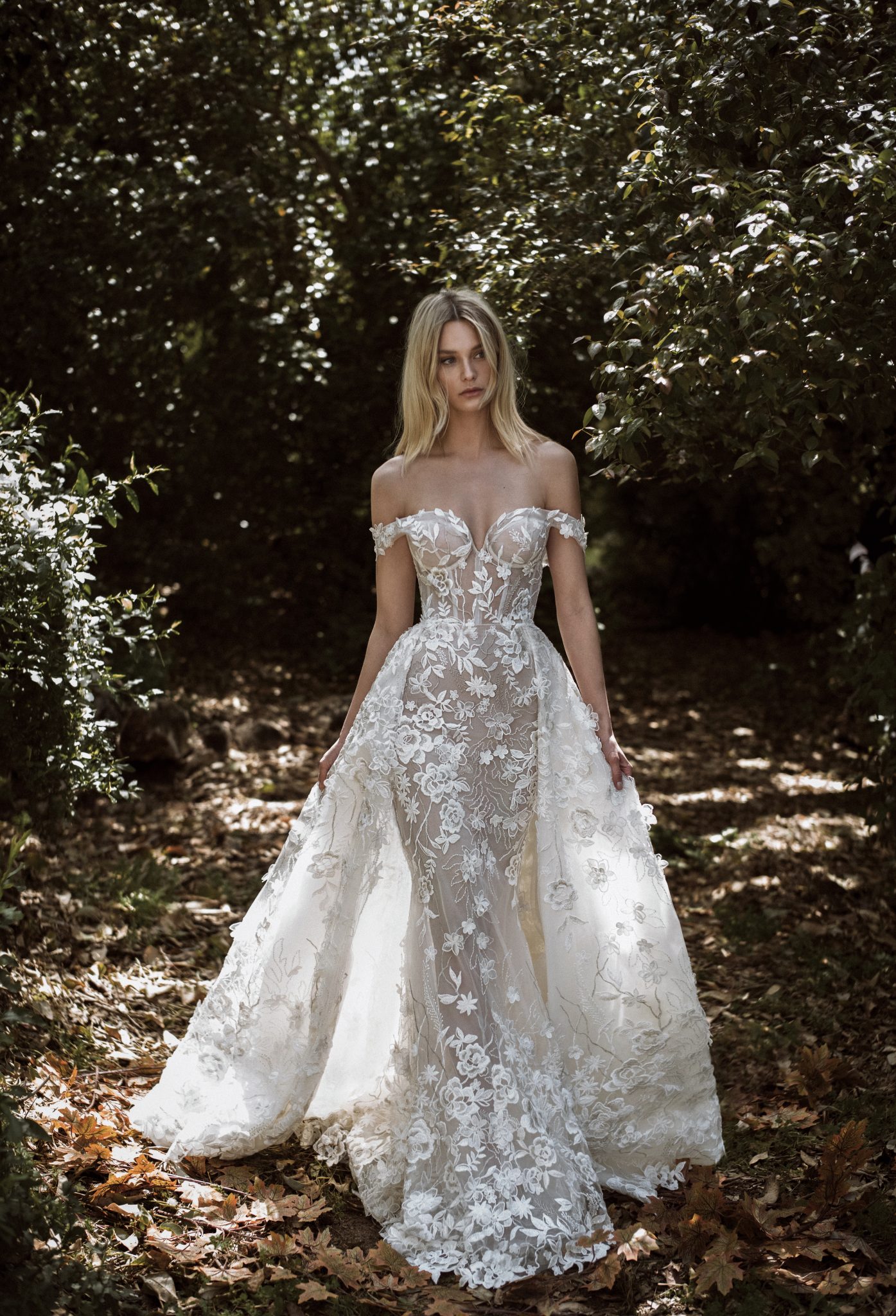 illusion mermaid dresses with detachable train off shoulder lace country wedding gowns robe de mariee