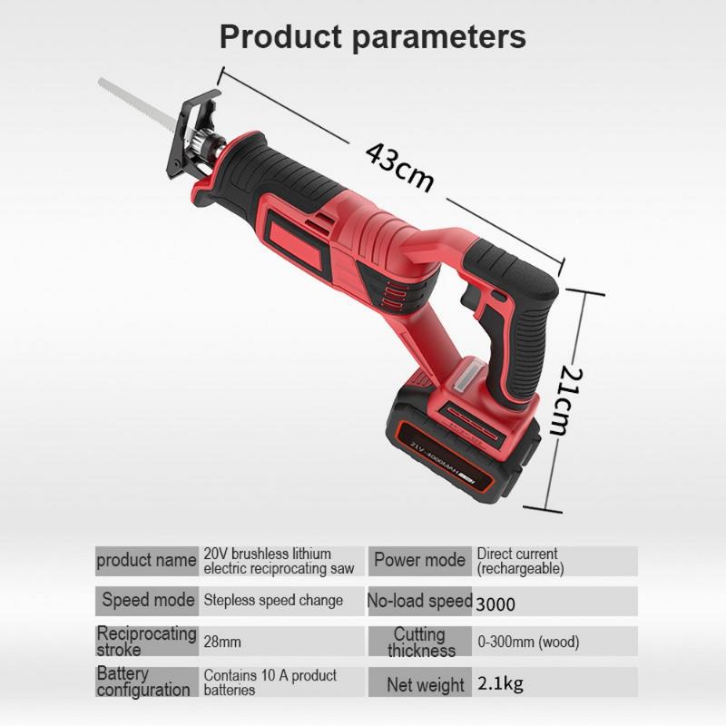 DC12V Brushless Lithium Electric Wireless Reciprocating Saw 3000RPM LED Saw Tool Worry-fee cutting In One Machine For Wood Metal
DC12V Brushless Lithium Electric Wireless Reciprocating Saw 3000RPM LED Saw Tool Worry-fee cutting In One Machine For Wood Metal