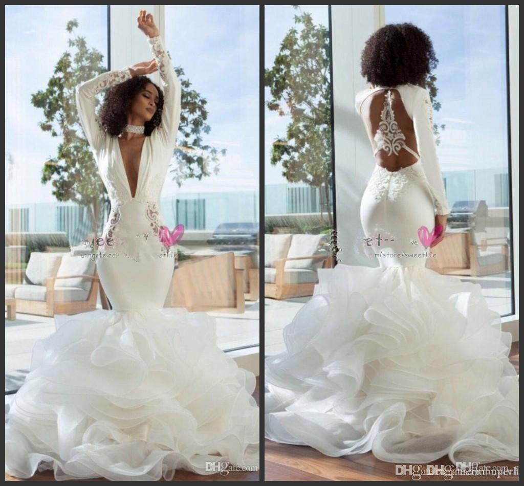 2019 Elegant Arabic Dubai Mermaid Prom Dresses Sexy Long Deep V Neck Long Sleeves Tiered Organza Open Back Dresses Evening Wear Formal Gowns, Gold
2019 Elegant Arabic Dubai Mermaid Prom Dresses Sexy Long Deep V Neck Long Sleeves Tiered Organza Open Back Dresses Evening Wear Formal Gowns, Gold