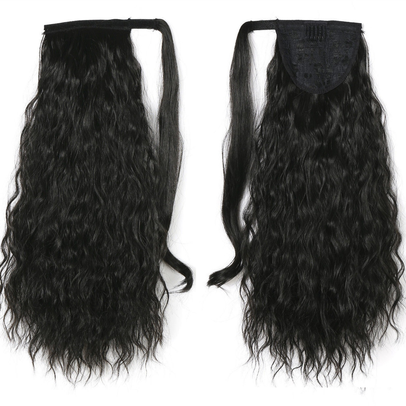 Curly human hair ponytail hairpiece wraps around clip natural cron Curly wave hair drawstring pony tails 140g African american ponytails