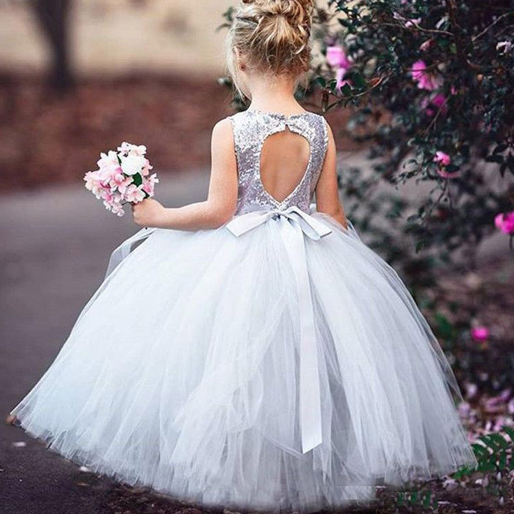 2020 Bling Bling Ball Gown Flower Girls Dresses Sparkly Jewel Neck Puffy Girl Pageant Birthday Gowns Tulle Kids Formal Dress For Wedding