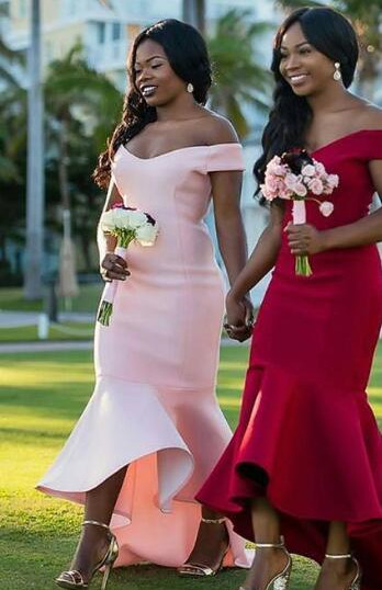 African Mermaid Bridesmaid Dresses Prom Off Shoulder Floor Length Formal Maid Of Honor Dress For Wedding Evening Party Gowns Vestidos 0510