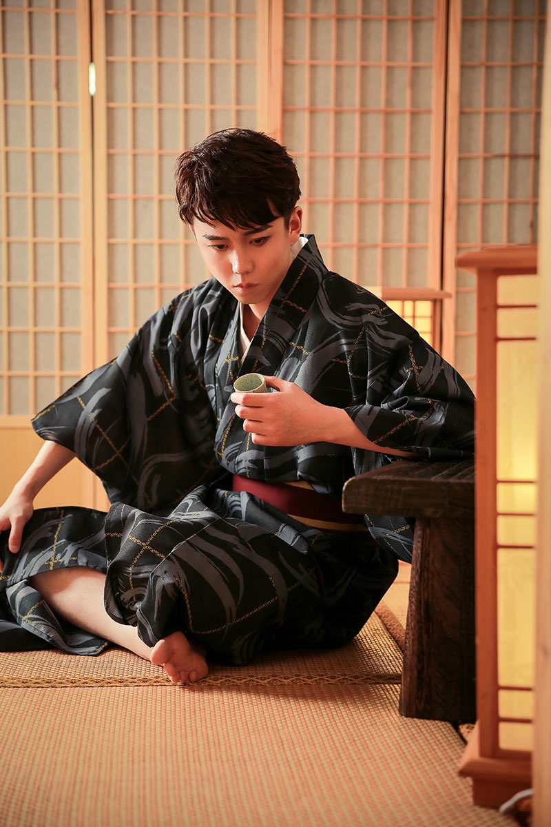 Formal Party Costume Standard Kimono Japan bathrobe Black Male Cotton Kimono Flower Vintage Asian Folk Clothing Cosplay One size