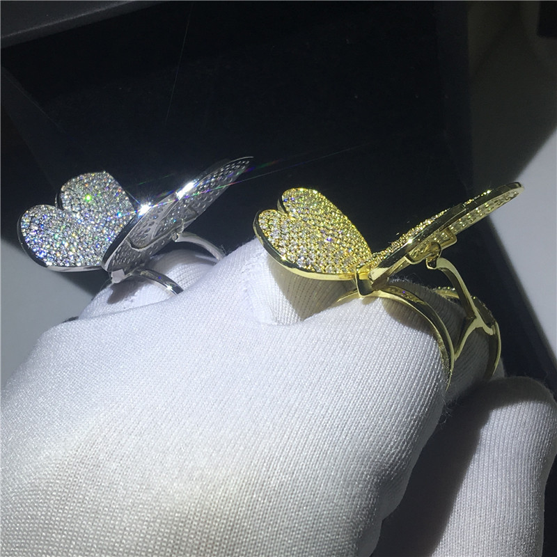 Fashion Flying butterfly Ring Mirco Pave 299pcs Diamond 925 Sterling silver Party wedding band ring for women men Jewelry