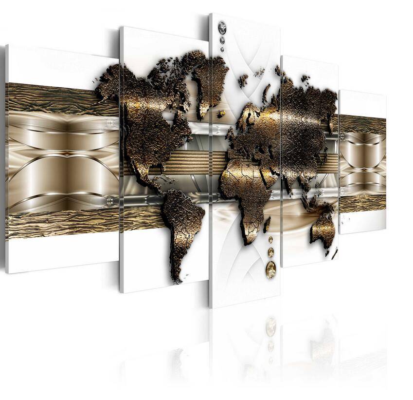 5pcs/set Unframed Metal map Abstract HD Print On Canvas Wall Art Picture For Home and Living Room Decor