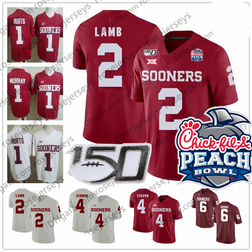 2019 Oklahoma Sooners #2 CeeDee Lamb 4 Trey Sermon 26 Kennedy Brooks 25 Rhamondre Stevenson 14 Charleston Rambo NCAA Peach Bowl 150TH Jersey, Black
2019 Oklahoma Sooners #2 CeeDee Lamb 4 Trey Sermon 26 Kennedy Brooks 25 Rhamondre Stevenson 14 Charleston Rambo NCAA Peach Bowl 150TH Jersey, Black