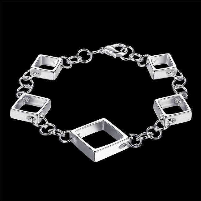 Hot sale best gift 925 silver Full Quartet grid bracelets DFMCH204,fashion 925 sterling silver plated Chain link bracelets high grade