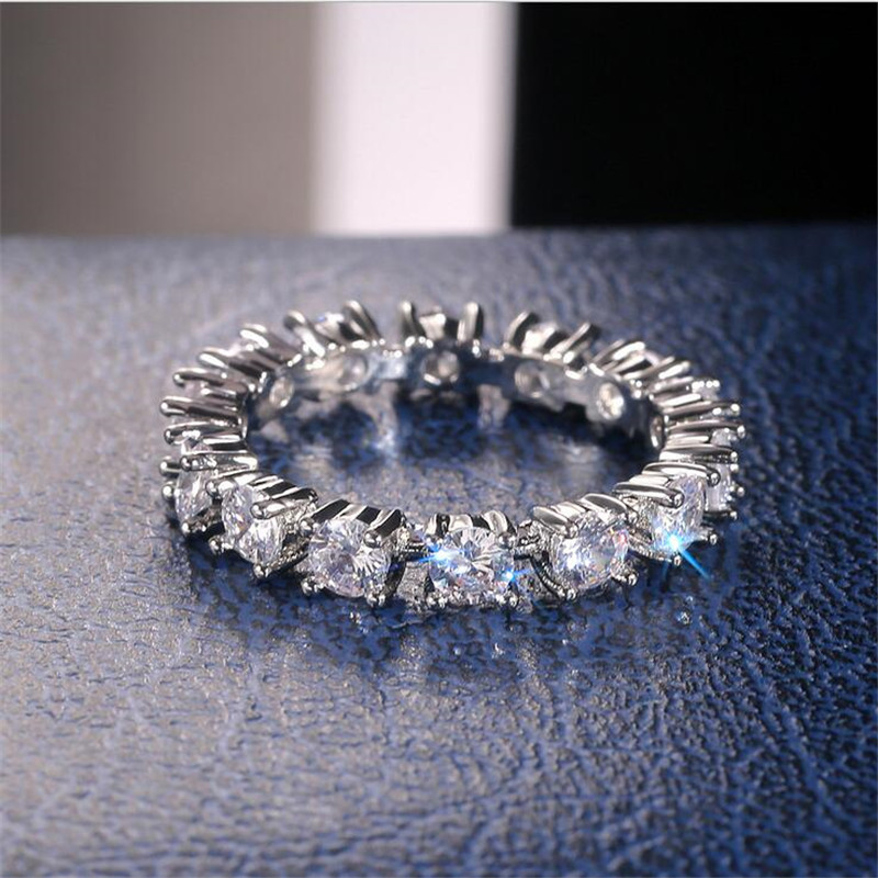 Couple Rings Luxury Jewelry 925 Sterling Silver Round Cut White Topaz CZ Diamond Gemstones Party Women Wedding Bridal Ring For Lovers' Gift