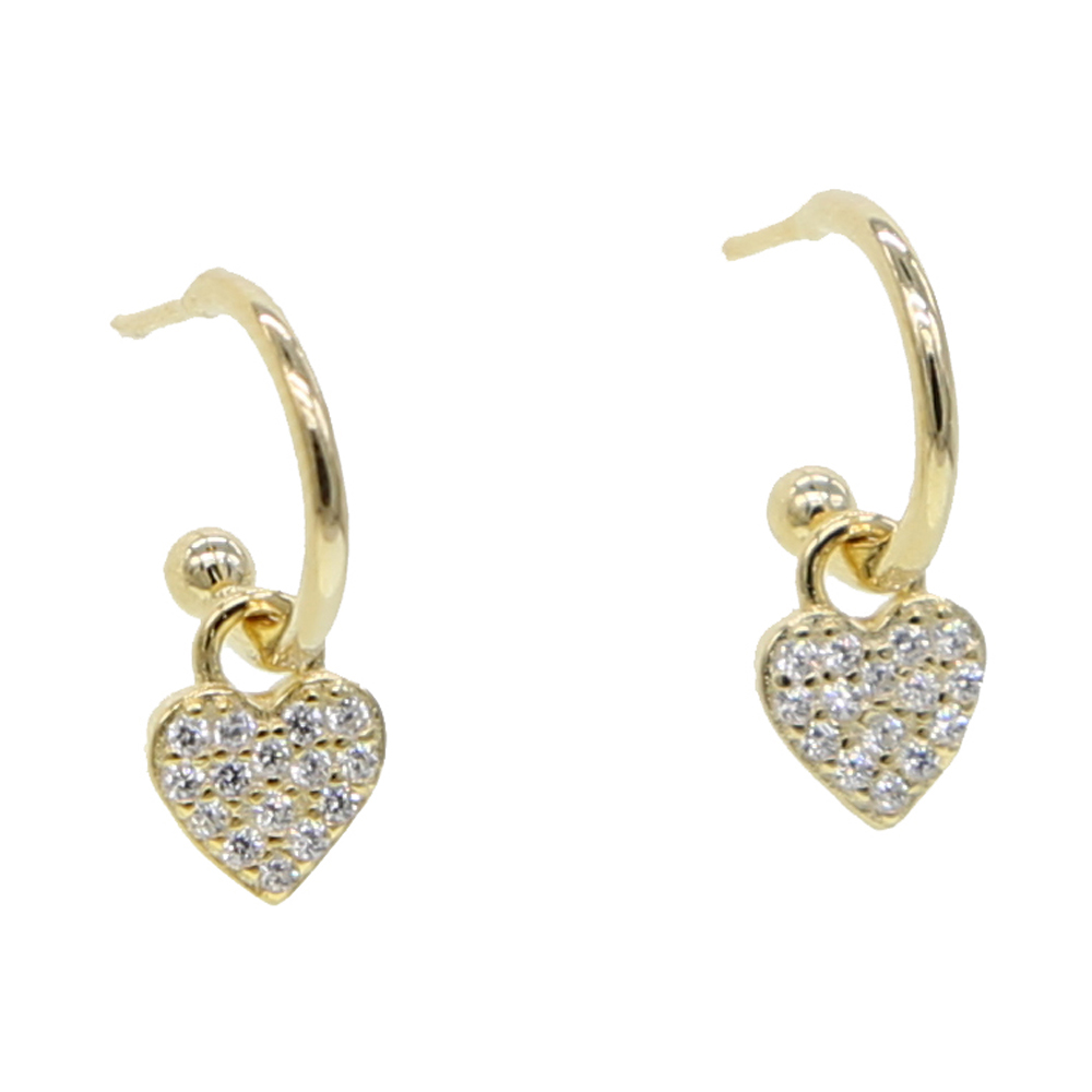 high quality fine 925 sterling silver circle hoop with micro pave cz heart charm dangle earring