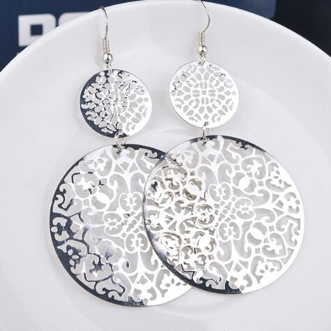 New arrivals Classic circular alloy Hollowing Earrings Gold silver black Exaggerated Pendant Earrings woman Fashion jewelry