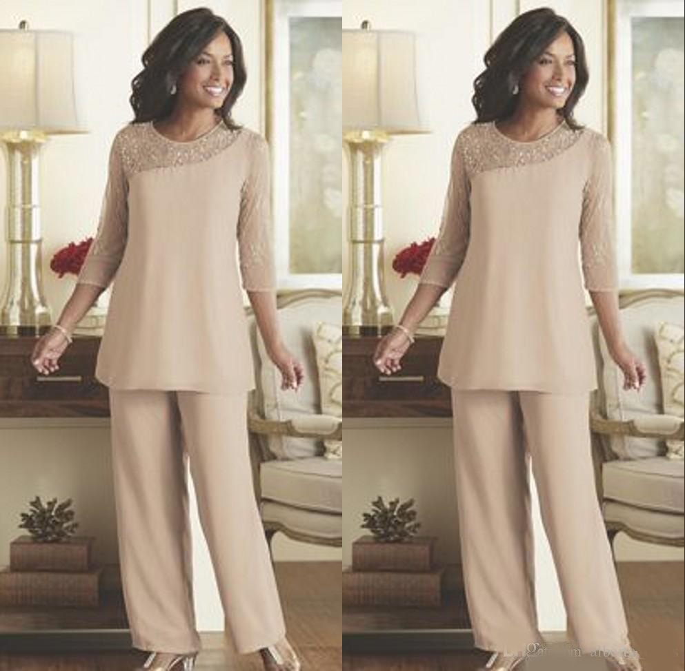 Elegant Mother Of The Bride Pant Suits Chiffon Custom Made Long Sleeves Wedding Guest Wear Mother Dress Jumpsuits Mother of the Bride Dress