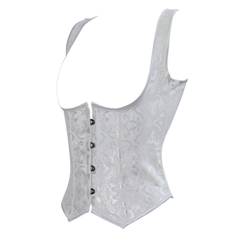 Women Jacquard Halterneck Underbust Corset Vest Spiral Steel Boned Body Shaper Waist Cincher Slimming Corselet Plus Size S-6XL Black White