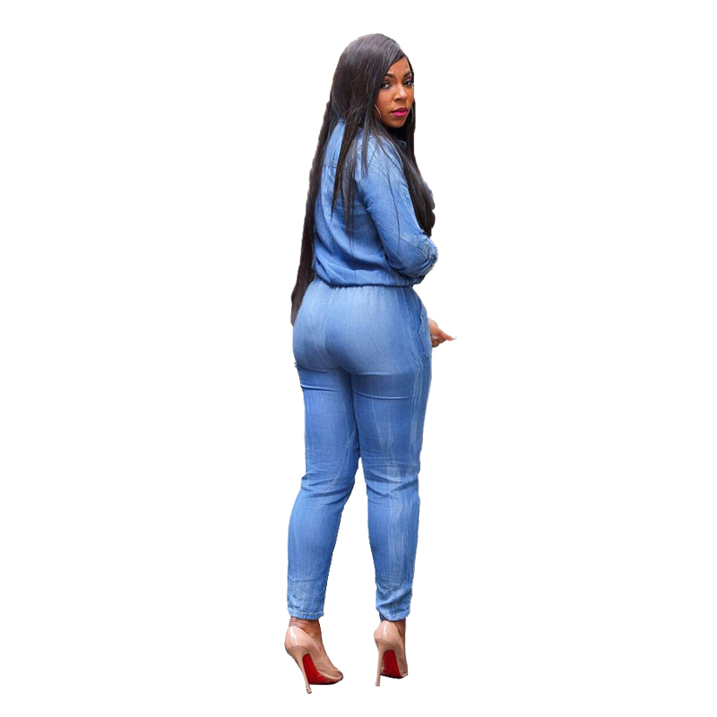 Vintage Plus Size Jeans Jumpsuit Romper Long Sleeve Button Overalls For WOMEN Jump Suit