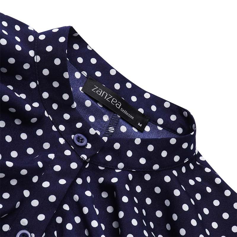 Women's Blouses & Shirts 2021 Spring Polka Dots Printed Blouse ZANZEA Elegant Bow Tie Women Casual Long Sleeve Blusas Female Tunic Tops Chem