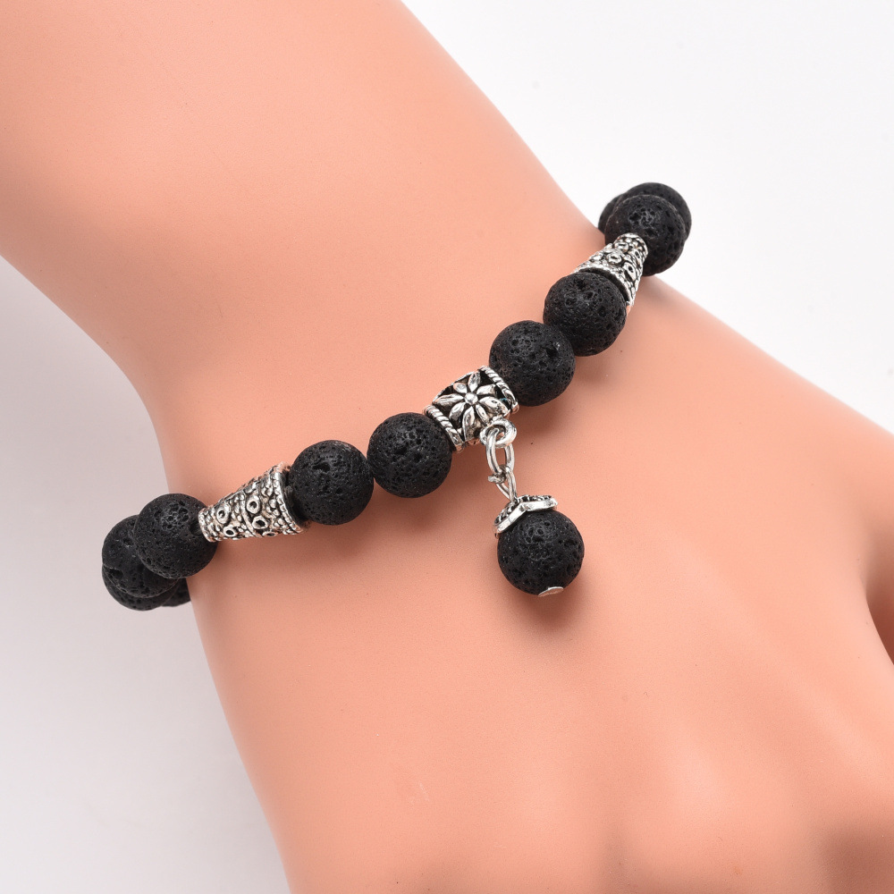 Best selling 2018 Ladies Men 8mm Lava Logan Diffuser Bracelet Charm Cone Alloy Natural Stone Yoga Bead Bracelet Jewelry Gift