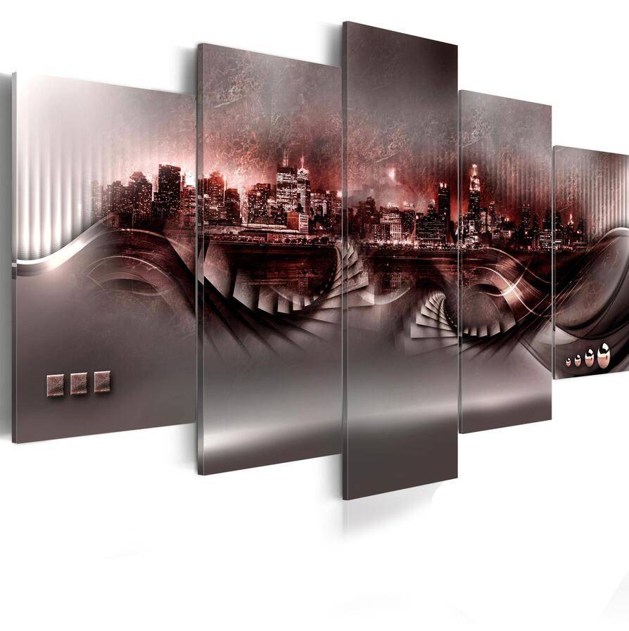 Fashion Wall Art Canvas Painting 5 Pieces Abstract City Architecture Night View Modern Home Decoration,Choose Size:3 No Frame