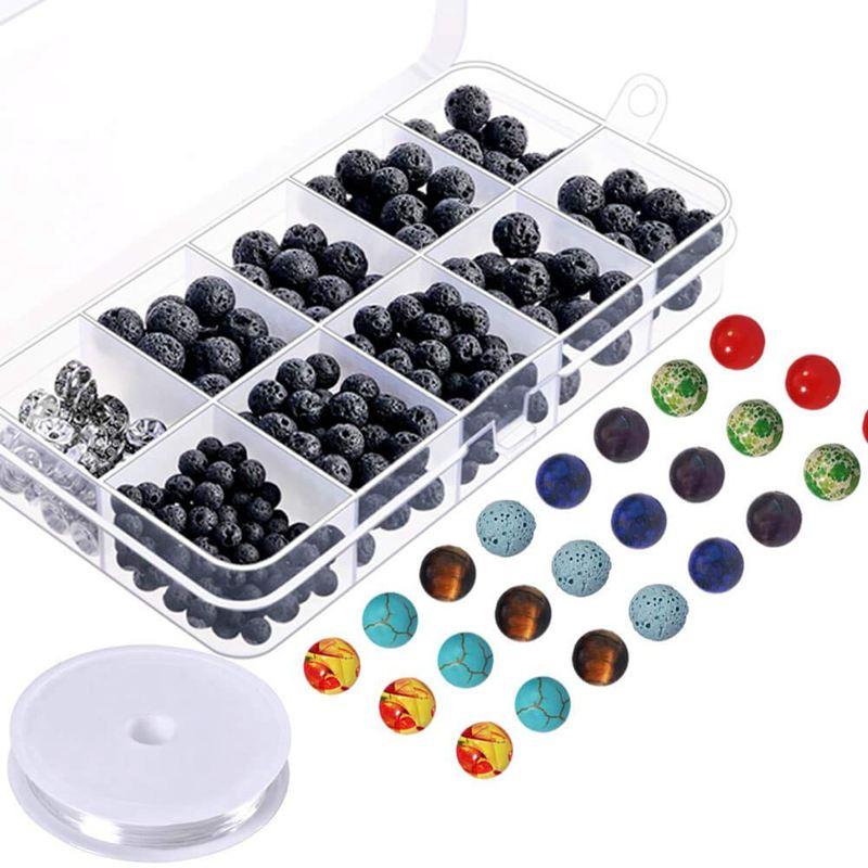 400pcs Lava Stone Rock Beads with Chakra Beads for Essential Oil and Jewelry Making