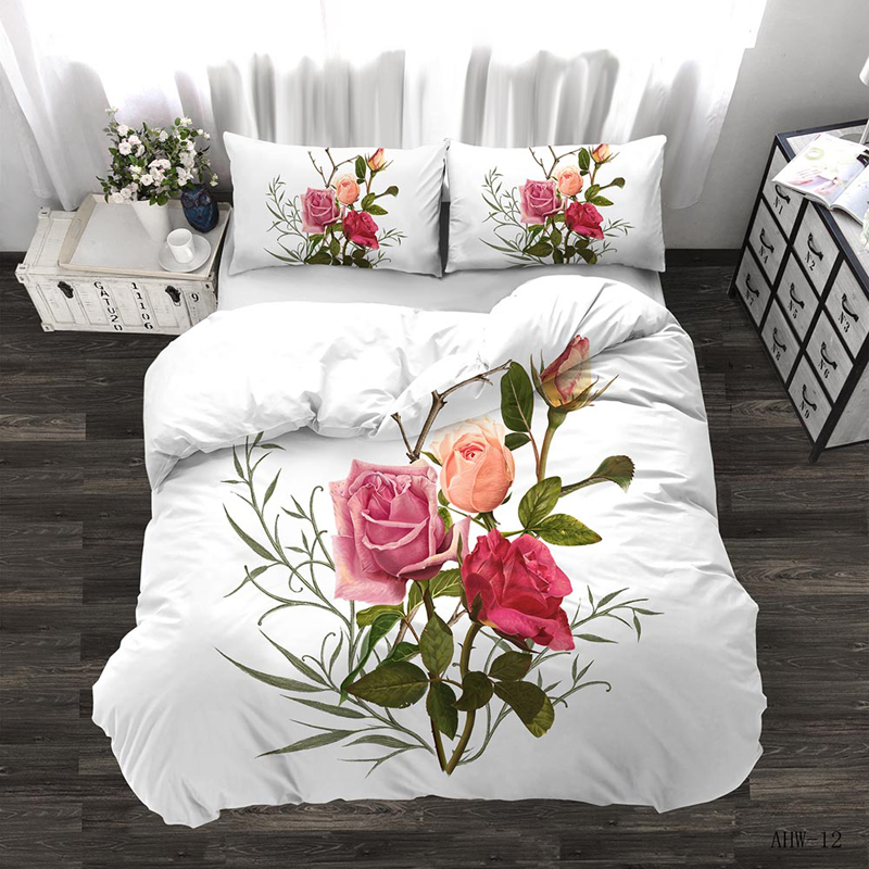 3D Rose Bedding Set Duvet Cover Floral Print Bed Linen Bedding Cover Comforter Sets Bedclothes Bed Set(no Sheet)