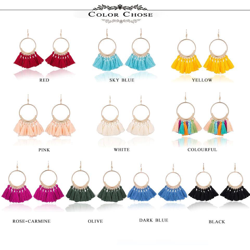 Fashion-Bohemian Ethnic Fringed Tassel Earrings for Women Golden Round Circle Ring Dangle Hanging Drop Earrings Jewelry Accessories 20pairs