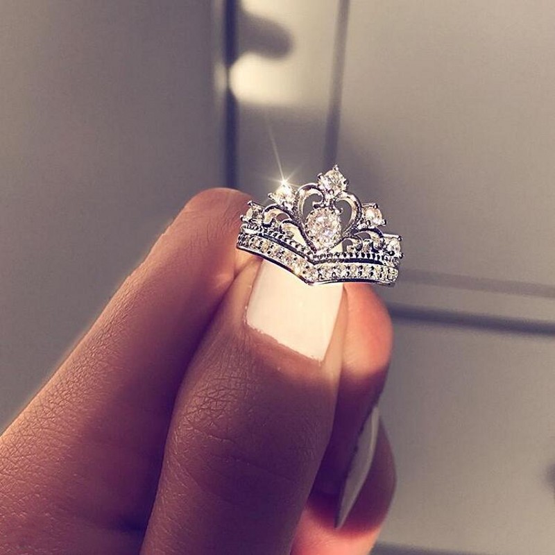 Sparkling Ins Top Sell Lovely Fine Jewelry 925 Sterling Silver Crown Ring White Topaz CZ Diamond Promise Women Wedding Bridal Ring Gift