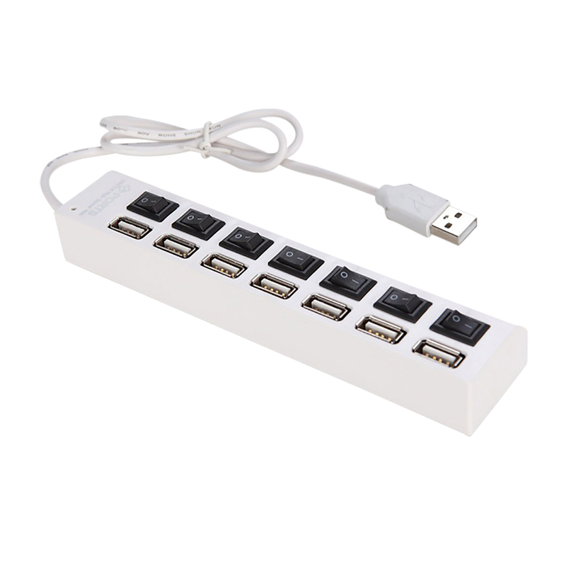 Computer USB 2.0 HUB 7 Port Switch Indicator High Speed Splitter Hub with USB Cable for Desktop Notebook USB Mouse Scanner