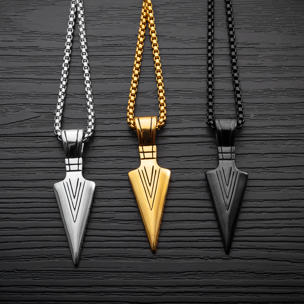 Spearhead Arrowhead Pendants Necklace Jewelry Mens Retro Style Stainless Steel Gold Plated Casting Necklace Jewelry Gold/Silver/Black