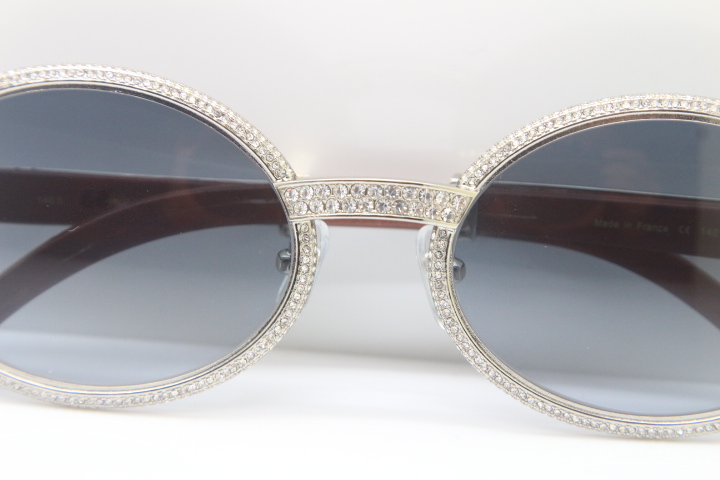 Natural Wood Full Frame Smaller Big Stones sunglasses 7550178 Round Vintage Unisex Sun Glasses Gold glasses dia Size:55