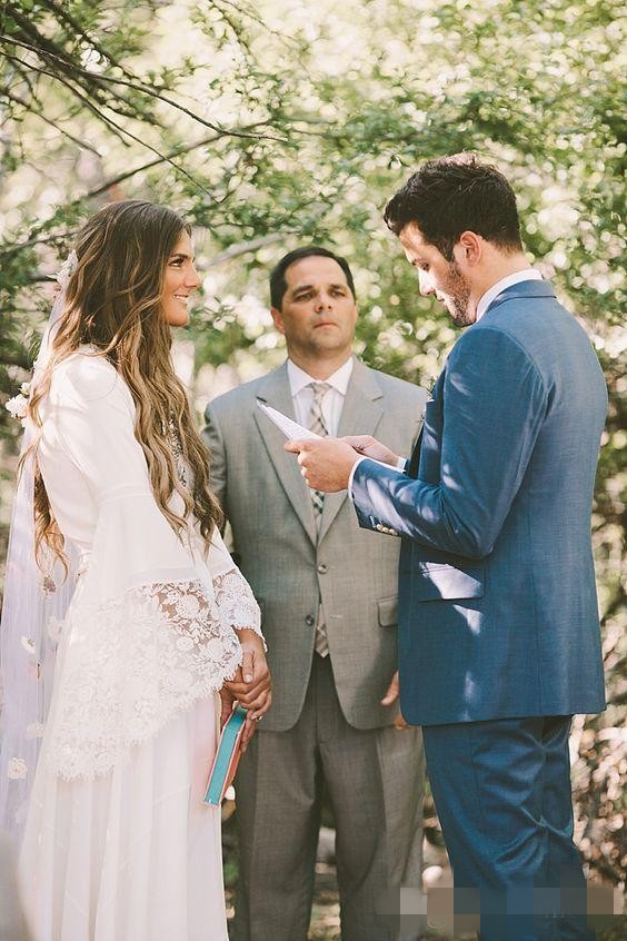 Boho Country Dresses Lace V Neck Long Poet Sleeves Custom Made Beach Wedding Bridal Gown Plus Size Vestido De Novia Estido