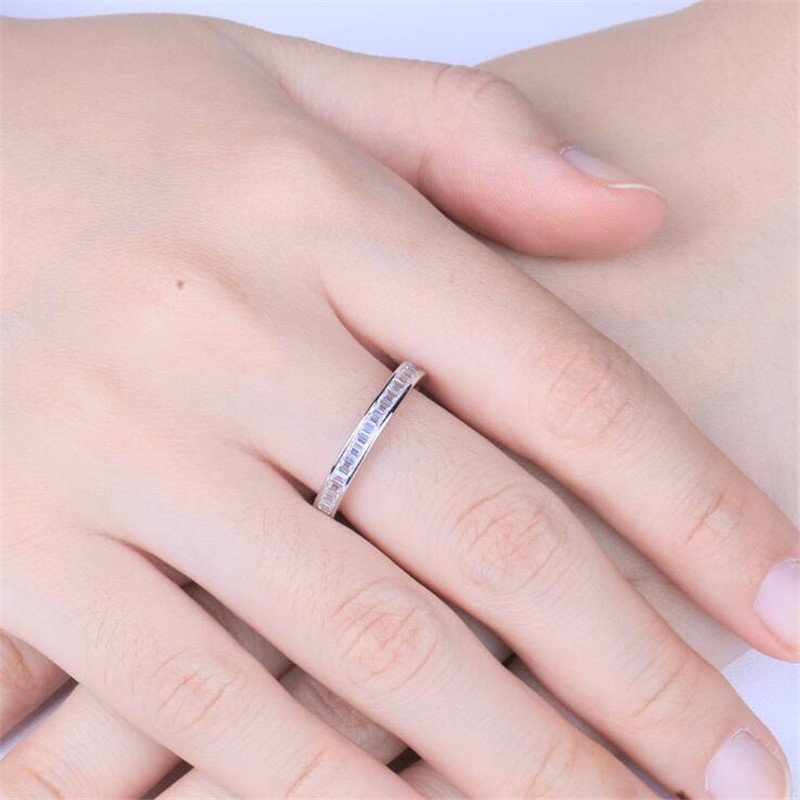 Choucong Brand New Luxury Jewelry Pure 100% 925 Sterling Silver Full T Princess Cut White Topaz Gemstones Wedding Band Ring Gift Never Fade