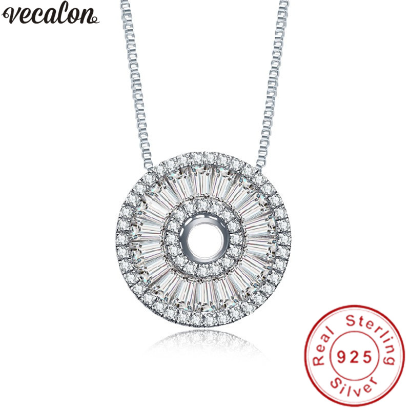 Vecalon Round pendant 925 Sterling silver Dianomd Wedding Engagement Pendants with necklace for Women Party Jewelry Gift