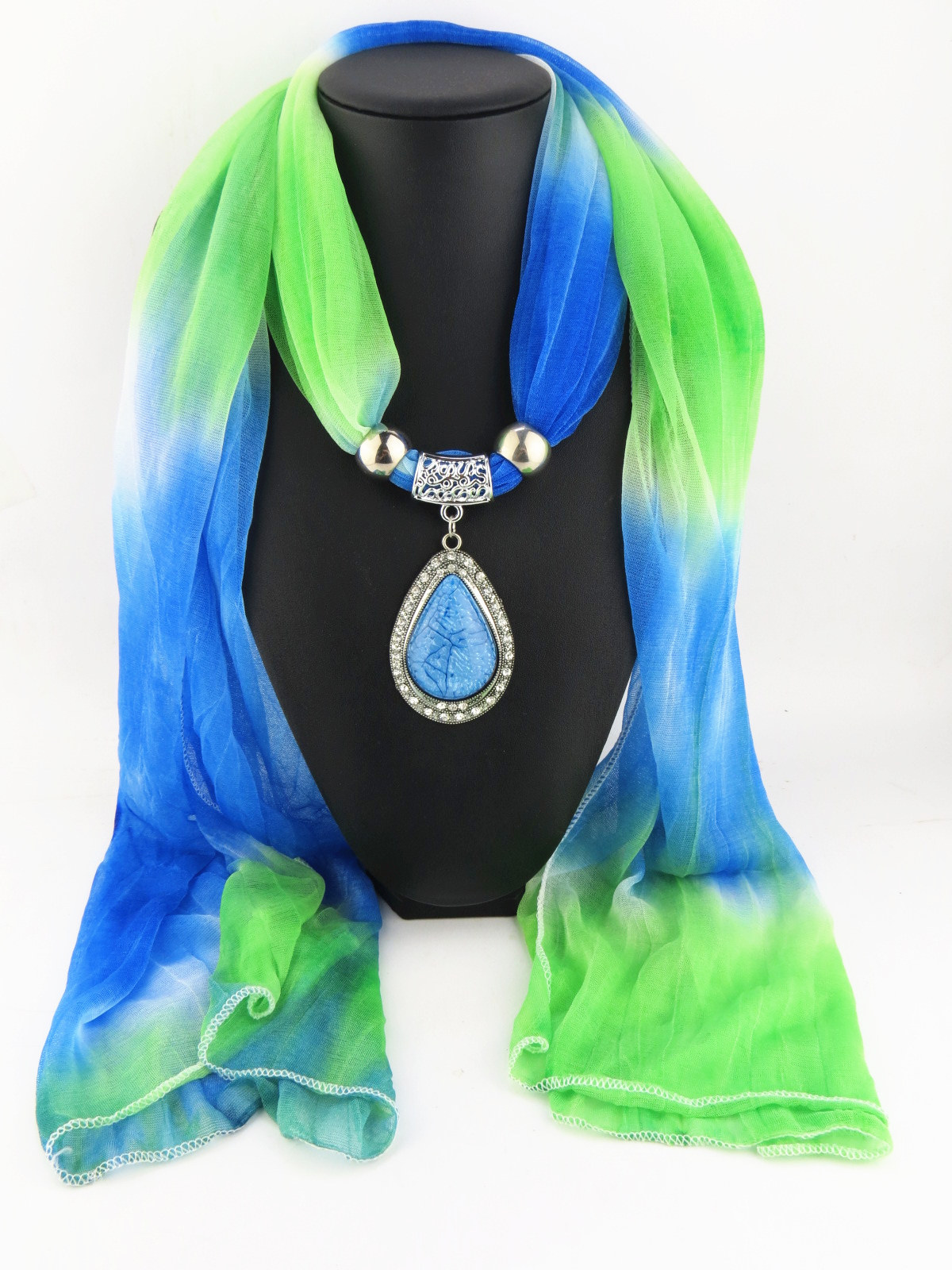 New Arrive 2020 Charm Blue Stone Gemstone Water Drop Raindrop Pendant Scarf Rhinestones Tassels Jewelry Scarves Free Shipping