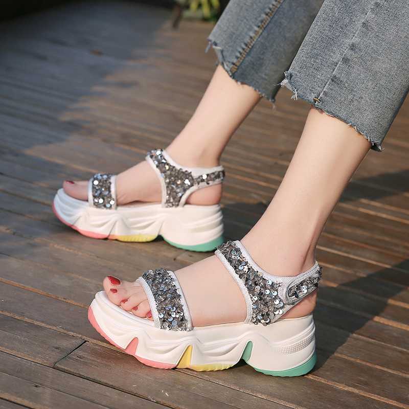 Platform sandals women's new summer rainbow bottom women's shoes wild sequins Roman shoes Z527, Black
Platform sandals women's new summer rainbow bottom women's shoes wild sequins Roman shoes Z527, Black