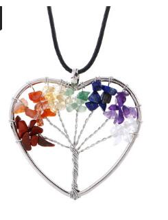 New Women Rainbow 7 Chakra Amethyst Tree Of Life Quartz Chips Pendant Necklace Multicolor Wisdom Tree Natural Stone Necklace WL1244