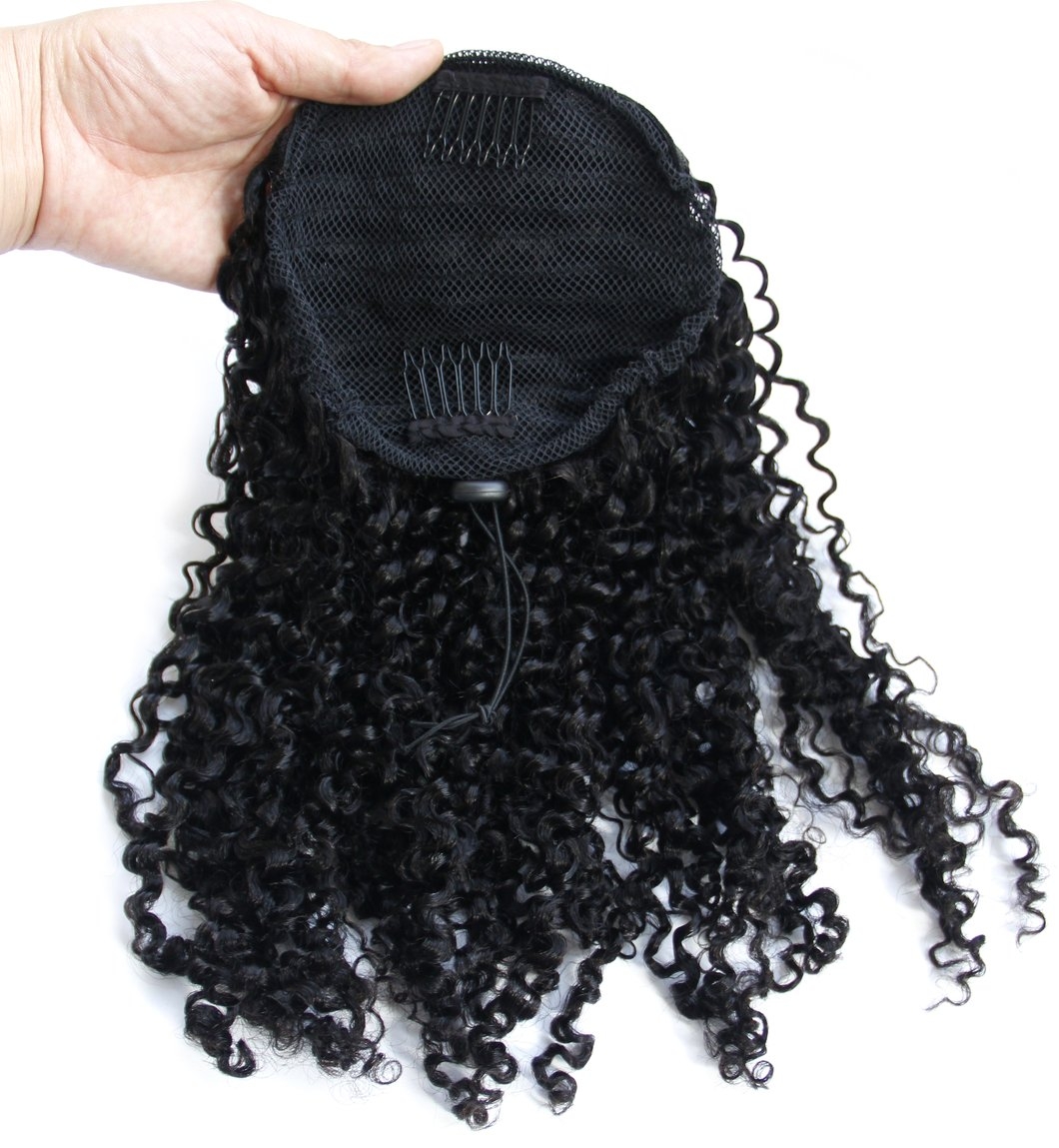 16inch Afro kinky curly human hair drawstring ponytails Clip virgin brazilian hair 120g pony tail for black women