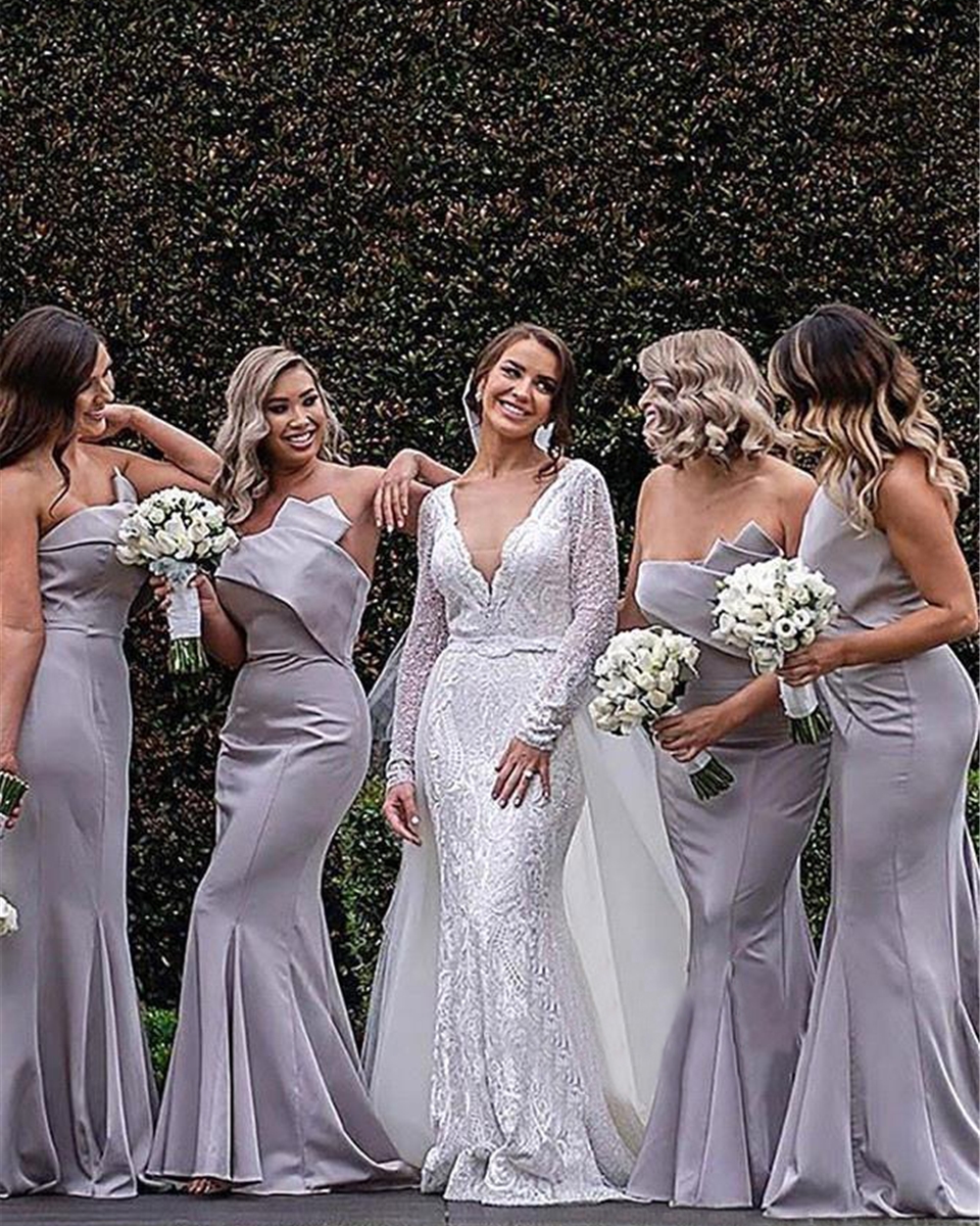 Elegant Mermaid Strapless Bridesmaids Dresses New Arrival Western Country Garden Wedding Guest Dress Pleats Trumpet Long Evening Gown BD8921