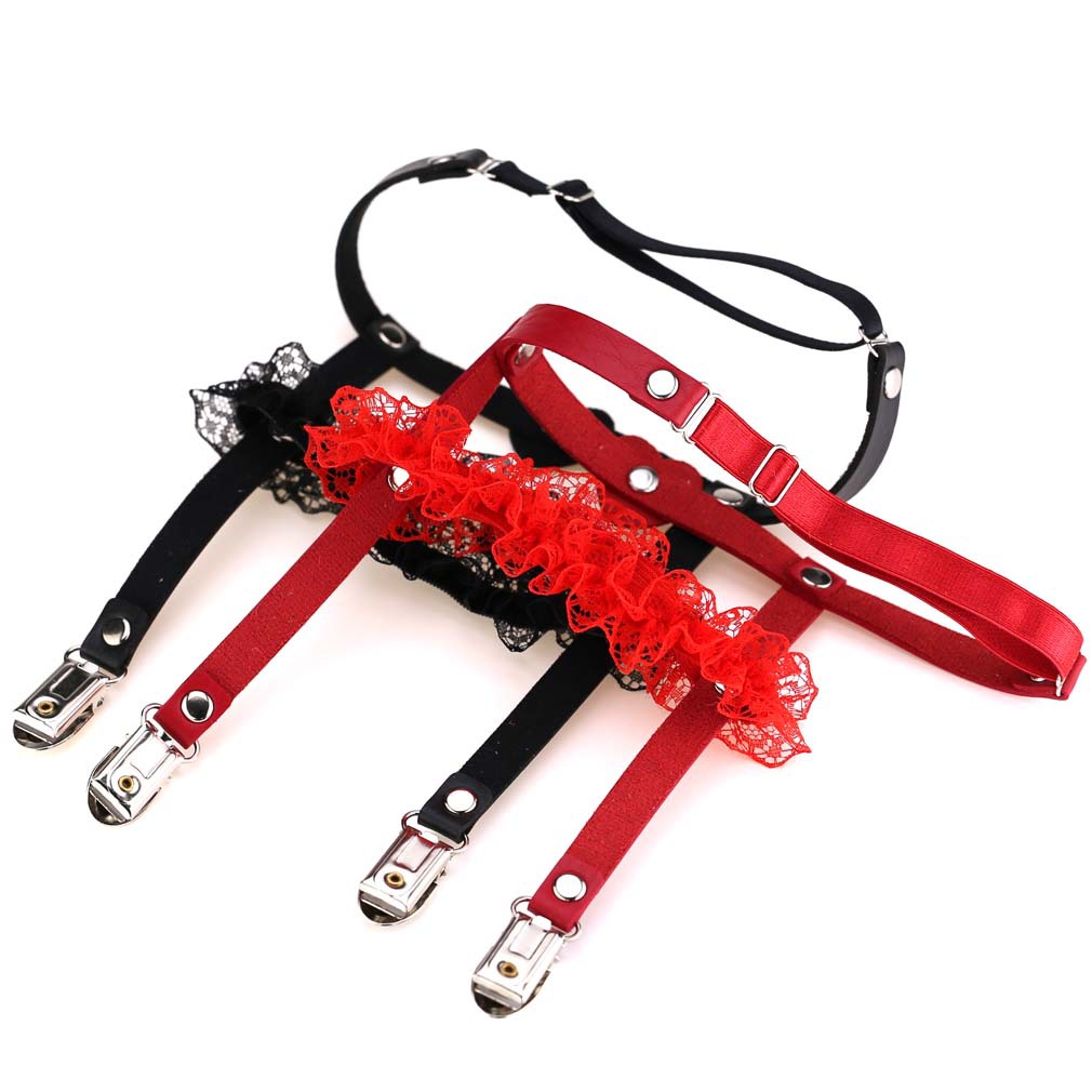 Sexy Bridal Wedding Lace Elastic Designed PU Leather Thigh Harness Heart Gothic Leg Garter Punk Rock Garter Belt Ring Multicolor Free Size