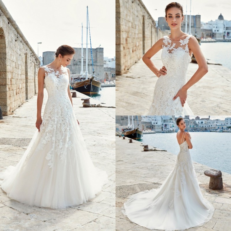 2019 Eddy K Mermaid Wedding Dresses Jewel Neck Sexy Back Sweep Train Garden Beach Wedding Gowns Custom Made Lace Appliqued Bridal Dress, Silver
2019 Eddy K Mermaid Wedding Dresses Jewel Neck Sexy Back Sweep Train Garden Beach Wedding Gowns Custom Made Lace Appliqued Bridal Dress, Silver
