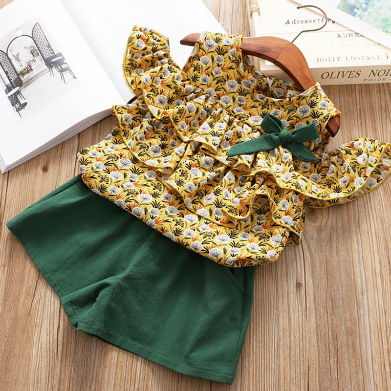 New baby Girls Clothing Sets 2019 Summer Kids Clothes Floral Chiffon Halter+Embroidered Shorts Straw Children Clothing
