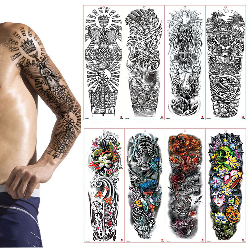 Large Arm Sleeve Tattoo Waterproof Temporary Tattoo Sticker Lion Beast Rose Full Flower Tatoo Body Art Tattoo Girl