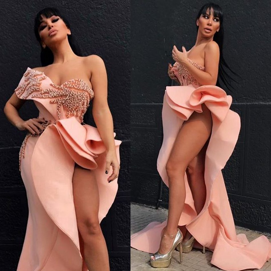 Luxury Beading Mermaid Prom Dresses One Shoulder Full Pearls Ruffles Side Split Evening Gowns Backless Party Pageant Dress
